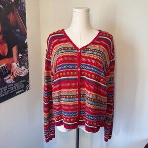 Vintage Eddie Bauer Long Sleeve Multicolored Woven Cardigan